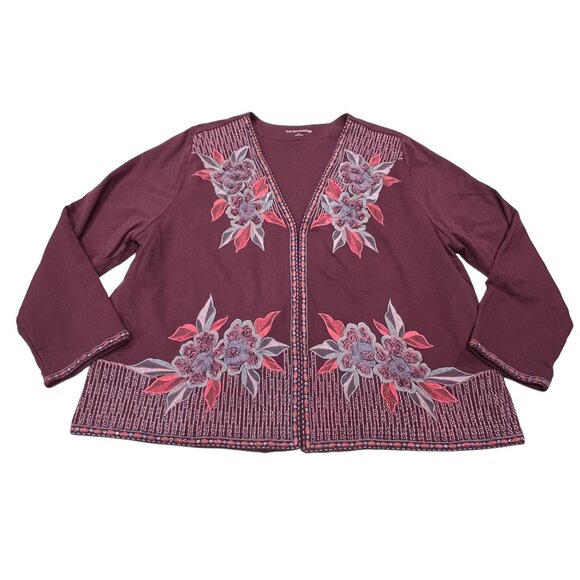 Soft Surroundings Playa Embroidered Open Front Boxy Cardigan, Purple, 2X - Picture 7 of 11